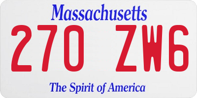 MA license plate 270ZW6