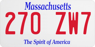 MA license plate 270ZW7