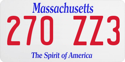 MA license plate 270ZZ3