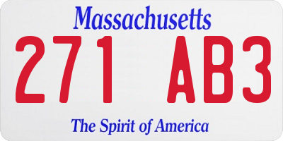 MA license plate 271AB3