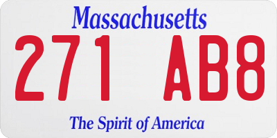 MA license plate 271AB8