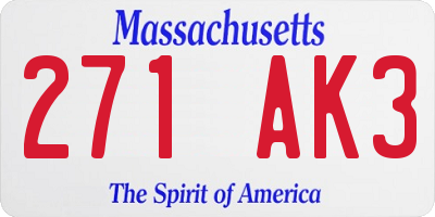 MA license plate 271AK3