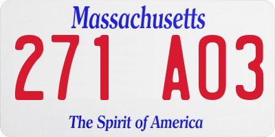 MA license plate 271AO3
