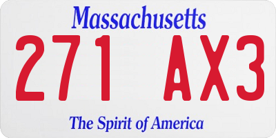MA license plate 271AX3