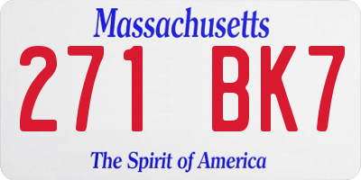 MA license plate 271BK7