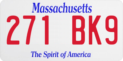 MA license plate 271BK9