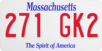 MA license plate 271GK2