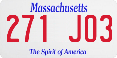 MA license plate 271JO3