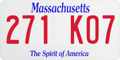 MA license plate 271KO7