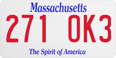 MA license plate 271OK3
