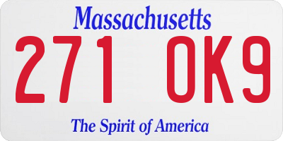 MA license plate 271OK9
