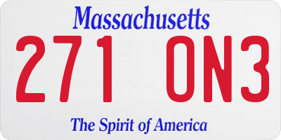 MA license plate 271ON3