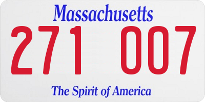 MA license plate 271OO7