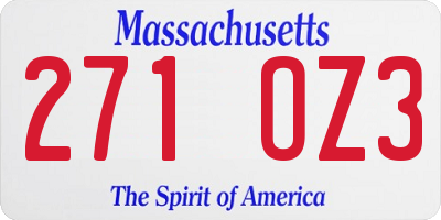 MA license plate 271OZ3