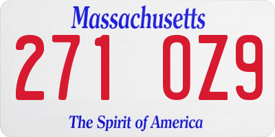MA license plate 271OZ9