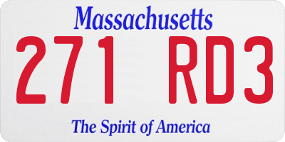 MA license plate 271RD3