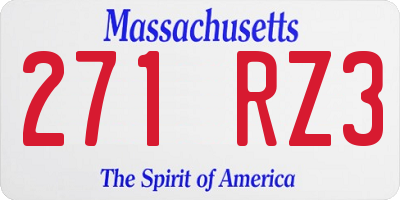 MA license plate 271RZ3