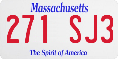 MA license plate 271SJ3