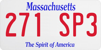 MA license plate 271SP3