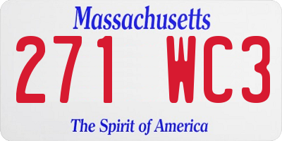 MA license plate 271WC3