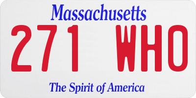 MA license plate 271WH0