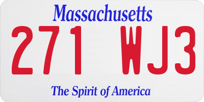MA license plate 271WJ3