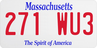 MA license plate 271WU3