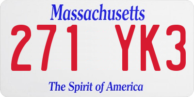 MA license plate 271YK3