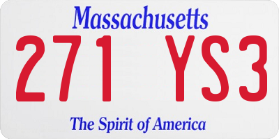 MA license plate 271YS3