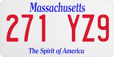 MA license plate 271YZ9