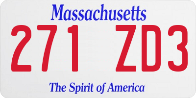 MA license plate 271ZD3