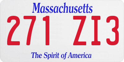 MA license plate 271ZI3