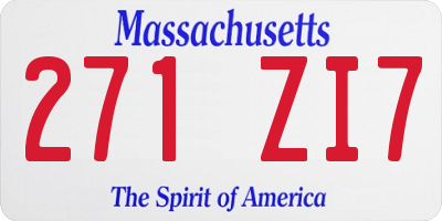 MA license plate 271ZI7