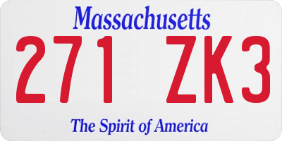 MA license plate 271ZK3