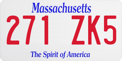 MA license plate 271ZK5