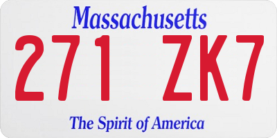 MA license plate 271ZK7