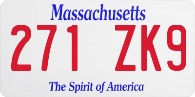 MA license plate 271ZK9