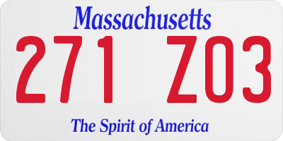 MA license plate 271ZO3