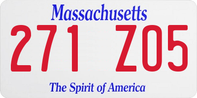 MA license plate 271ZO5