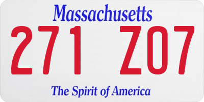 MA license plate 271ZO7