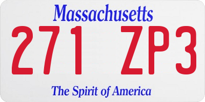 MA license plate 271ZP3