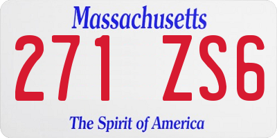 MA license plate 271ZS6