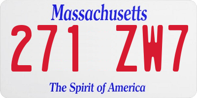MA license plate 271ZW7
