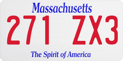 MA license plate 271ZX3