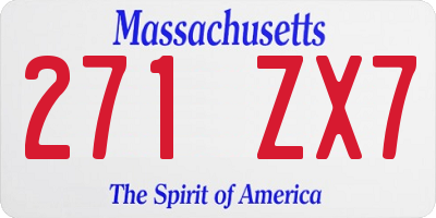 MA license plate 271ZX7
