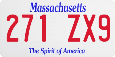 MA license plate 271ZX9