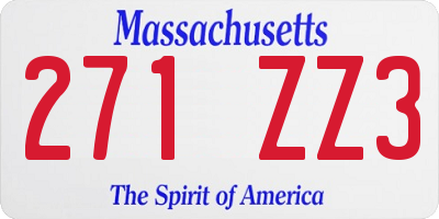 MA license plate 271ZZ3