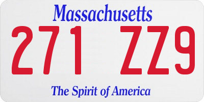 MA license plate 271ZZ9