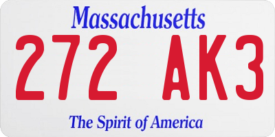 MA license plate 272AK3