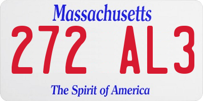 MA license plate 272AL3